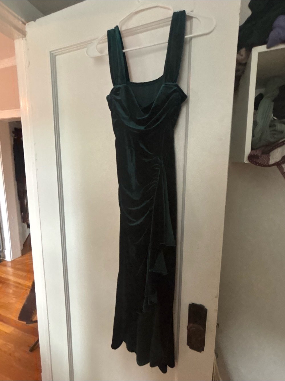 Dark teal Velvet Evening Dress with Draped Bodice